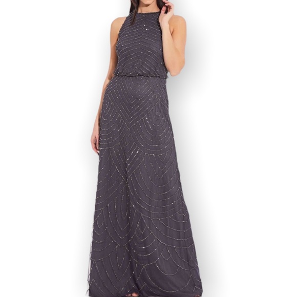 Adrianna Papell x BHLDN Madigan 2 & 4 Gray Chiffon Embellished Beaded Formal - Picture 9 of 9